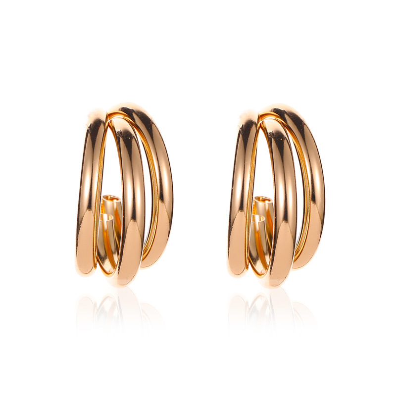 European and American ins style geometric multi-layer ear rings, women's personality and temperament, three-layer semi-circular cross earrings, cross-border exaggerated earrings Item Picture
