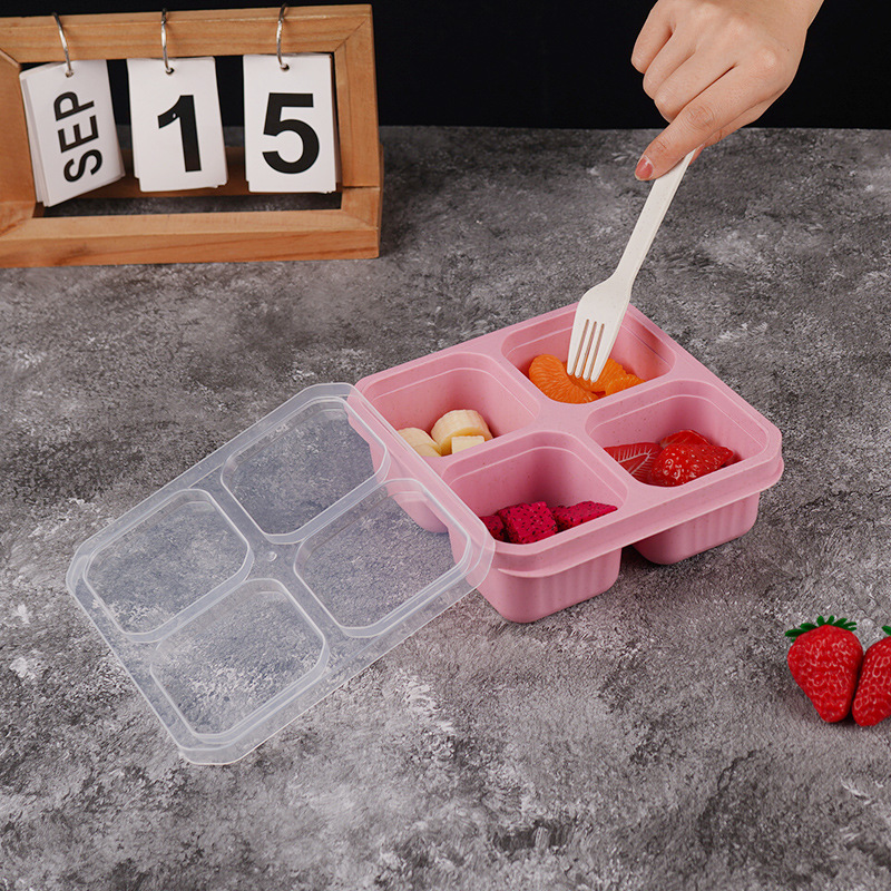 Wholesale of wheat straw four-compartment snack boxes, candies, nuts, refrigerator preservation storage boxes, sealed and separated fruit plates Application Scenario