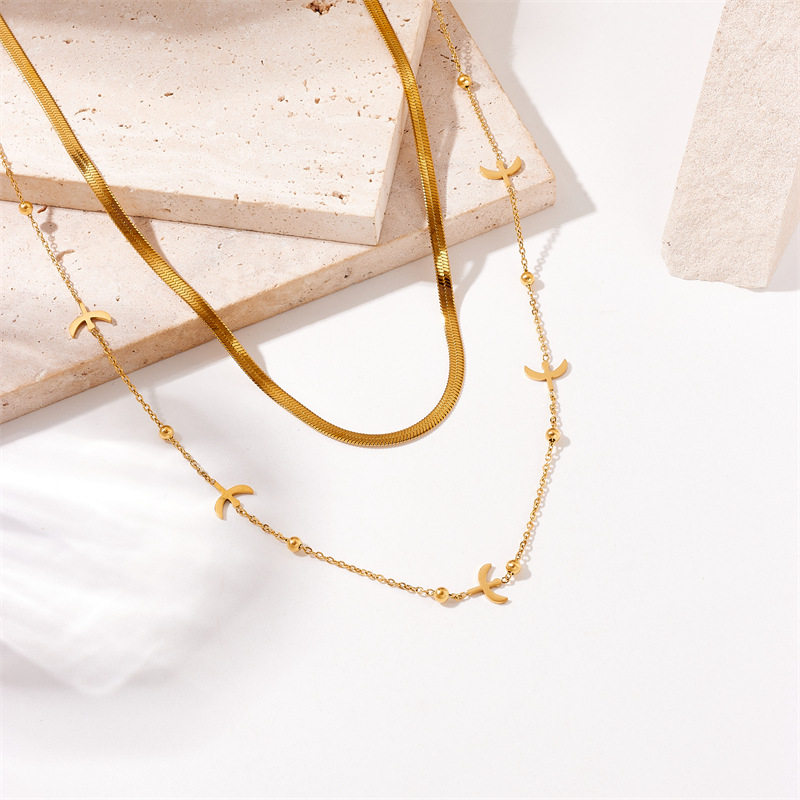 A fashionable, simple and niche design double-layered gold-plated titanium steel chain swallow accessory necklace Specification drawing