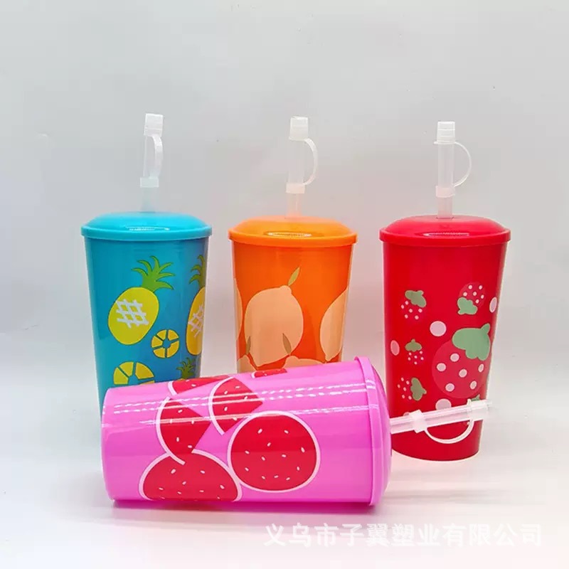 Factory direct sales of new best-selling PET fruit printed juice and milk tea drink cups, fruit series plastic straw cups details Picture