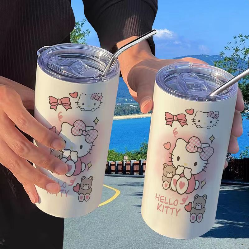 Cross-border high-appearure-level water cup, ice cup, 304 stainless steel insulated cup, American coffee cup with straw, office full figure