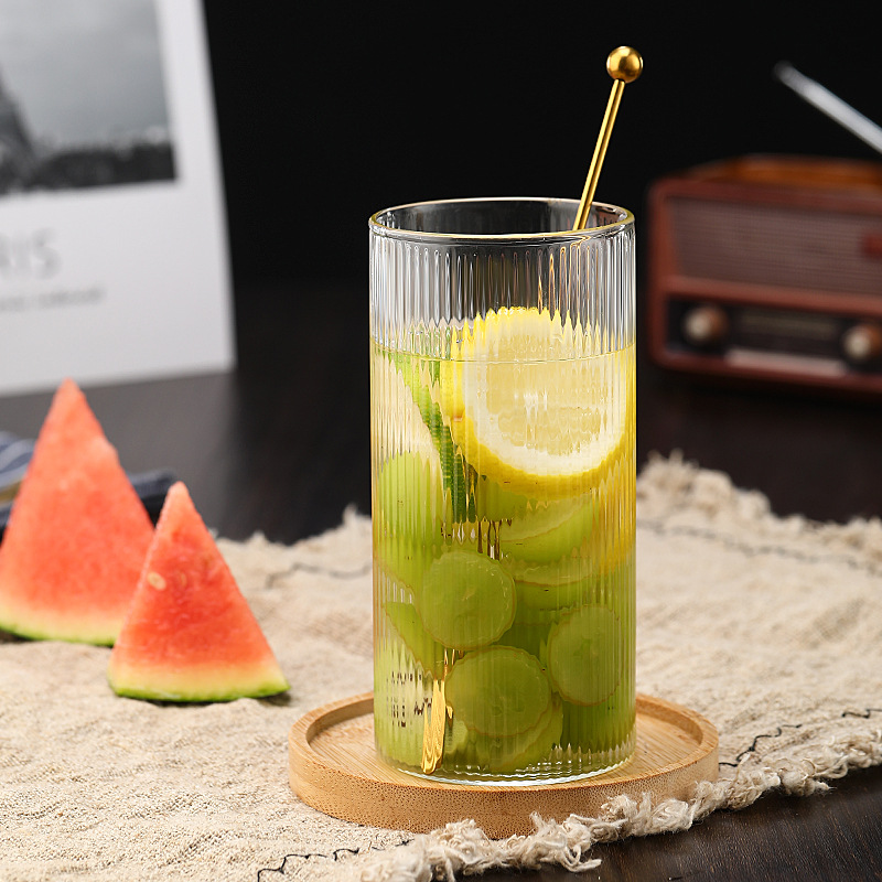Ins-style high borosilicate glass water cups, household Nordic-style tea cups as souvenirs, vertical patterned glass cups, heat-resistant Specification drawing
