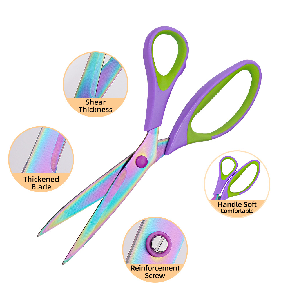 Cross-border bestseller three-piece set: color titanium scissors, stainless steel office stationery scissors, home tailor scissors, hand scissors, craft scissors details Picture