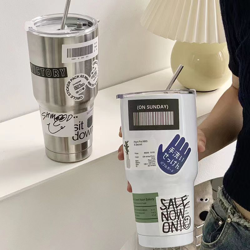 304 stainless steel ice cube cup, cold and heat preservation cup with straw cup, outdoor portable car coffee cup, customizable Specification drawing