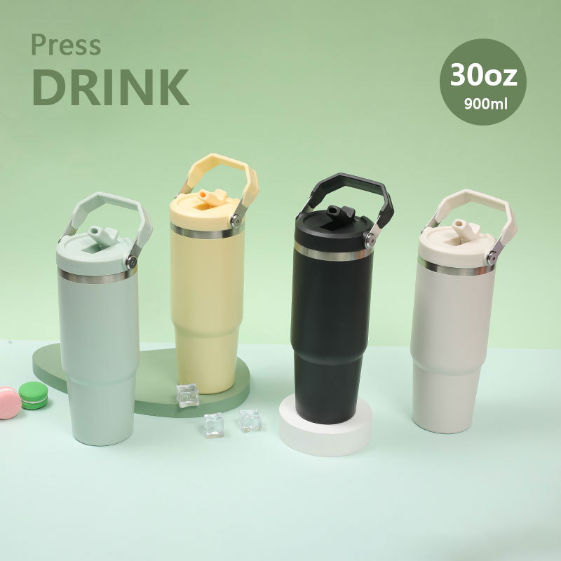 Cross-border large-capacity 304 vacuum stainless steel insulated cup, portable handle, 30oz ice cup, student cup Specification drawing