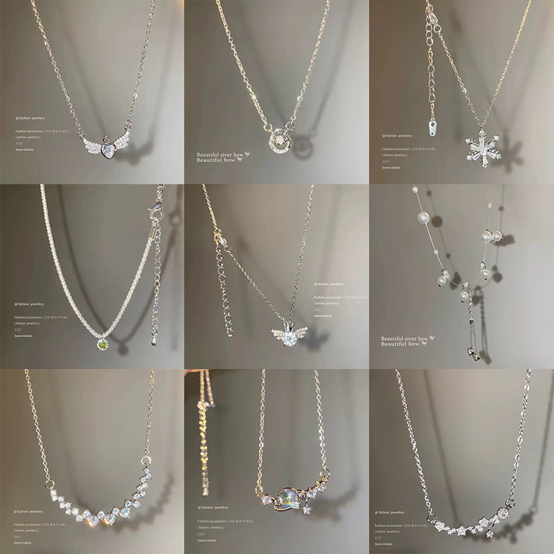 Korean InS-style light luxury pearl titanium steel necklace, women's versatile and high-end design sense pendant, collarbone chain accessory wholesale Specification drawing