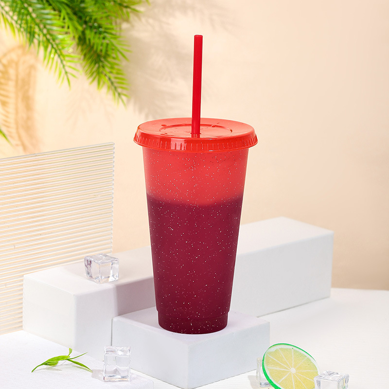 【 Processing and Customization 】 Rainbow Color-changing Cup, large color-changing plastic cup with straw, DIY 700ml drinking cup when cold details Picture