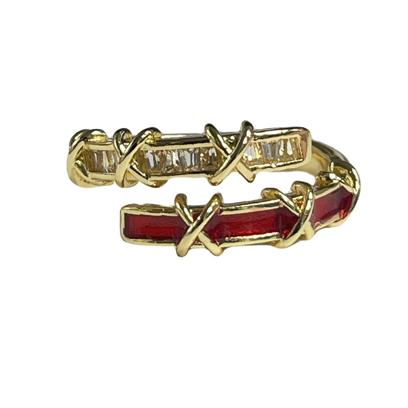 A light luxury style, a red drip glaze open ring with a feminine cold and cool style, a niche, sweet, trendy and high-end index ring Item Picture