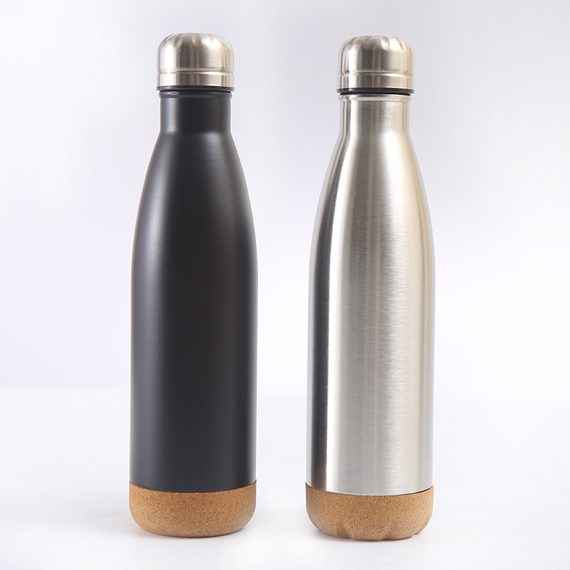 New cork bottom Coke bottle, double-layer Coke bottle, stainless steel vacuum insulated water bottle, outdoor water bottle full figure