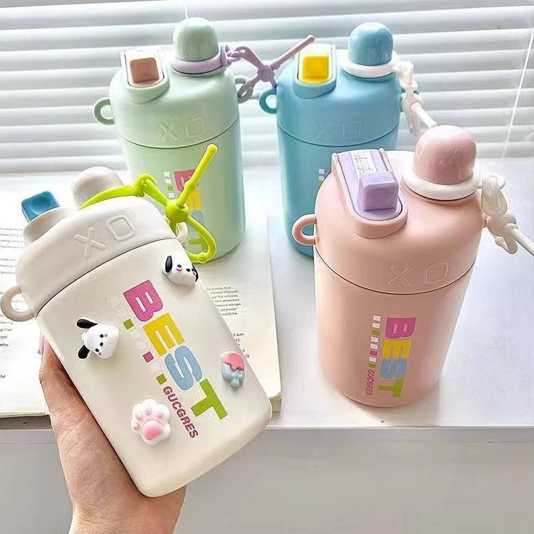Double-drinking insulated cup, large-capacity with straw, portable for children, student water cup, girls' high school appearance level, 316 stainless steel cup full figure