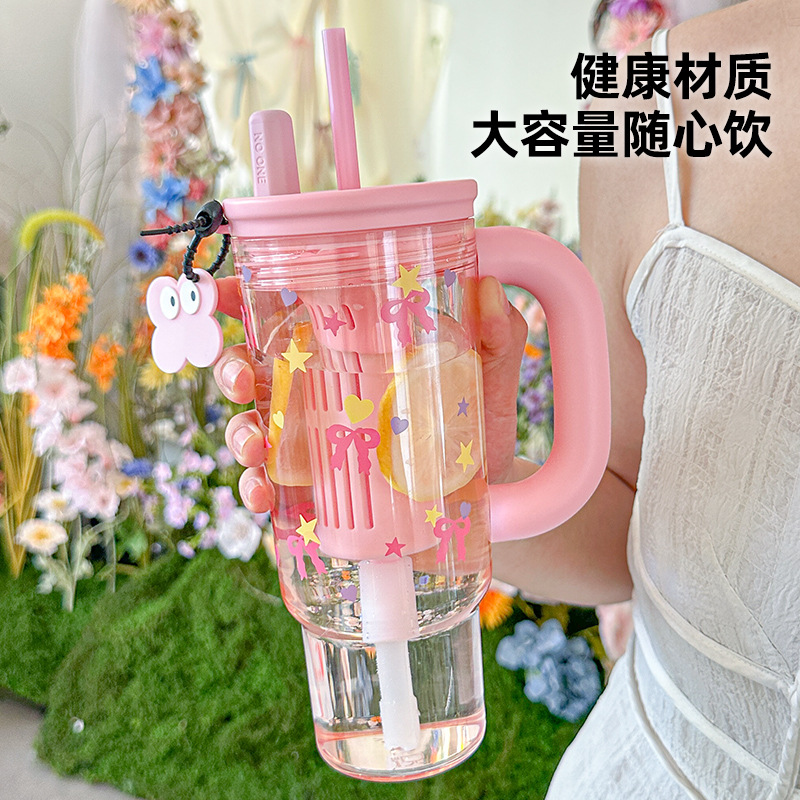 Summer new high appearance level straw cup, cute and portable large-capacity milk tea cup, outdoor car handle ice cup Specification drawing