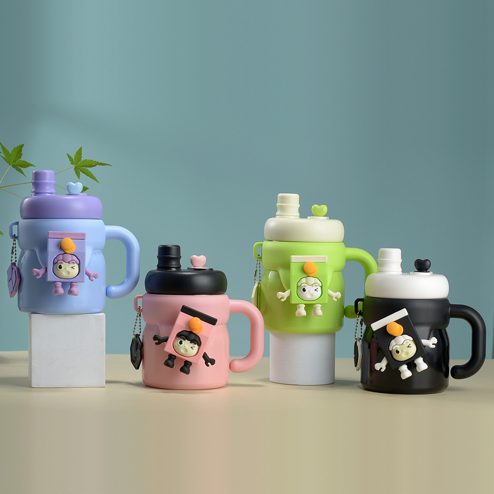 High-appearation-level cartoon 316 stainless steel children's insulated cup, double-drinking large-capacity, large-bellied cup, portable insulated cup with handle full figure