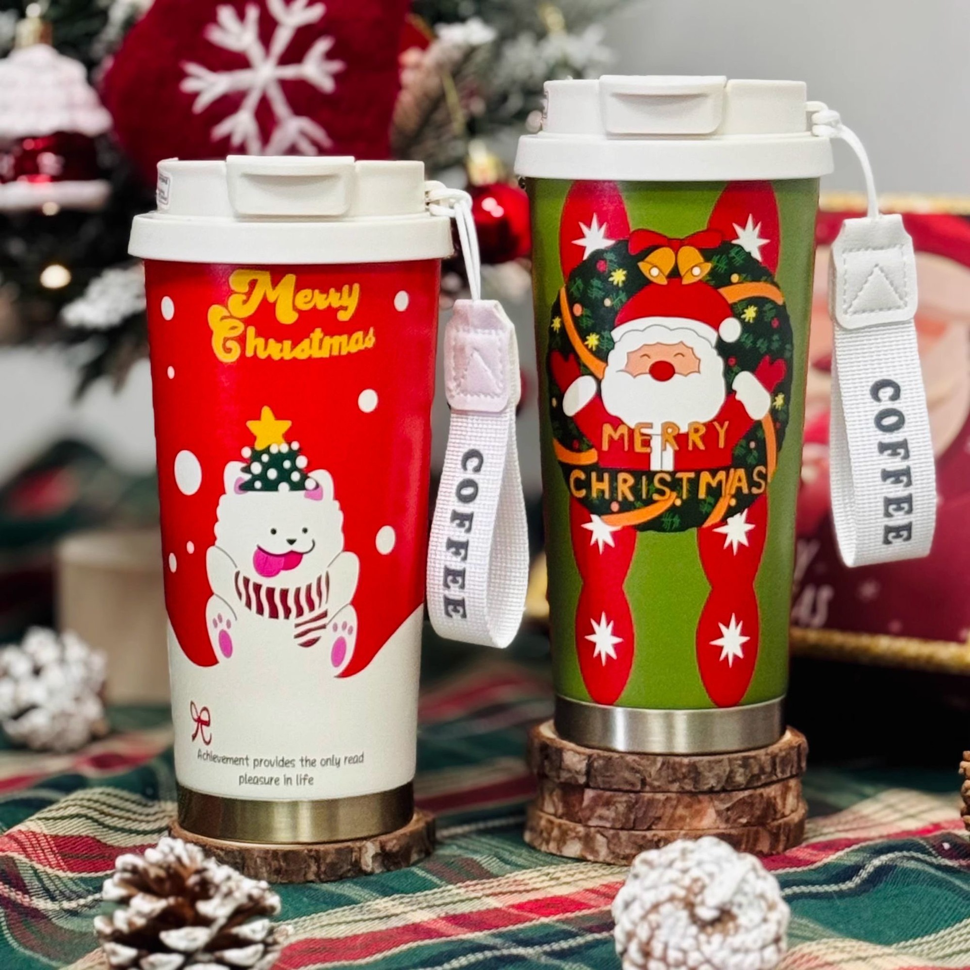 Creative cartoon Christmas 316 stainless steel insulated cup, high appearance level girls' coffee cup, portable double-drinking sling cup Application Scenario