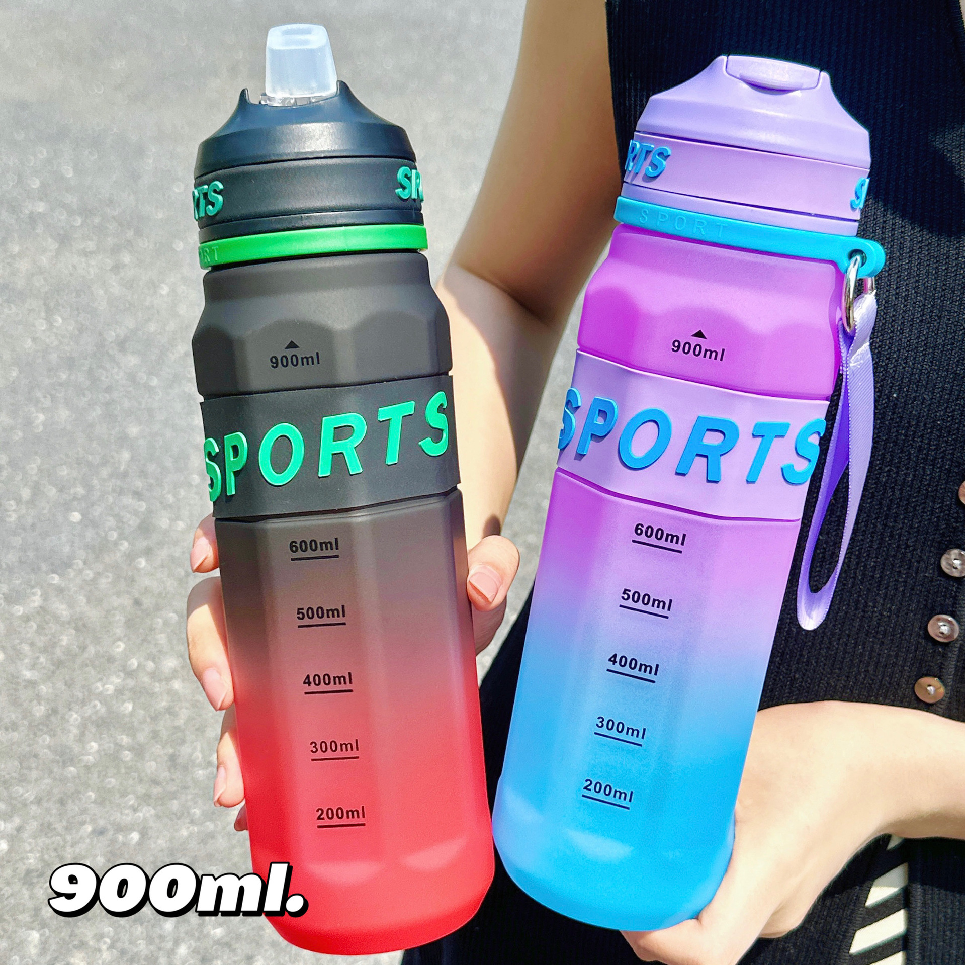 Wholesale of frosted gradient color high appearance level sports water bottles, summer large-capacity straw cups, couple fitness cross-border cups full figure