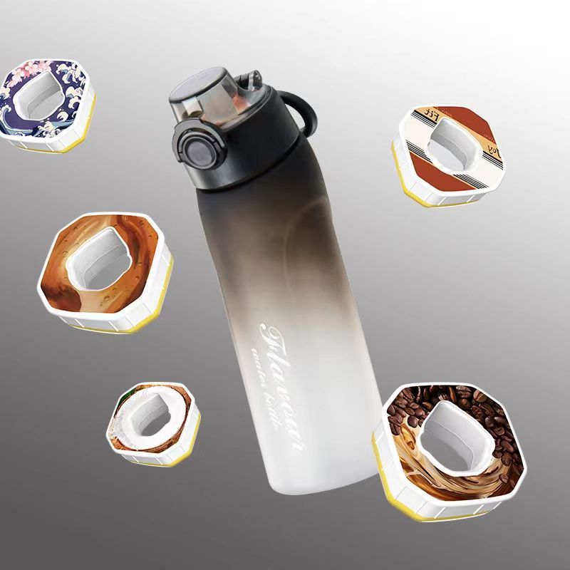 Cross-border bestseller, playful fruit-flavored water bottle, frosted gradient, 0-sugar, 0-calorie extract fragrance straw, two-color gradient plastic water cup full figure