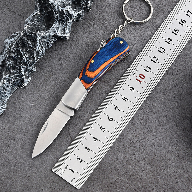 Multi-purpose mini colored wood knife for opening packages, outdoor camping fruit knife, pocket keychain folding knife details Picture