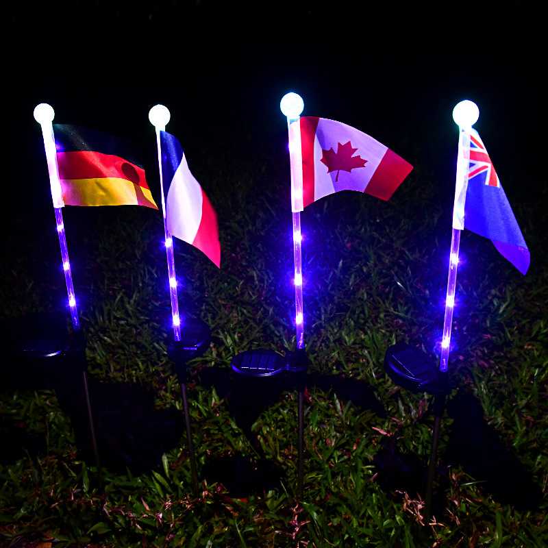 Wholesale of cross-border solar flag ground-mounted lights, led park and courtyard decorative lights, outdoor waterproof American flag lights details Picture
