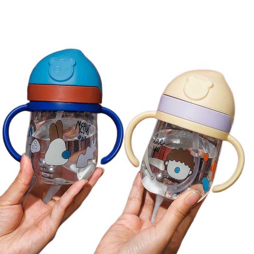 2024 New infant and toddler bite suction cup drinking Cup, cute cartoon baby anti-choking gravity ball straw cup handle Item Picture