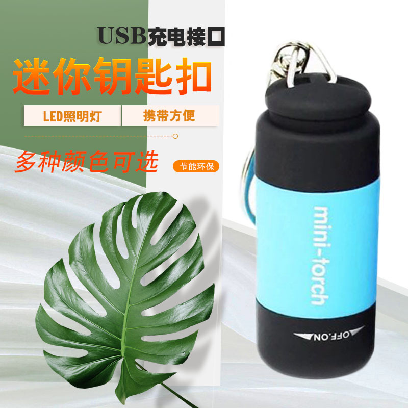 New cross-border mini keychain, strong LED lighting, flashlight, outdoor lighting lamp, waist lamp, plastic charging details Picture