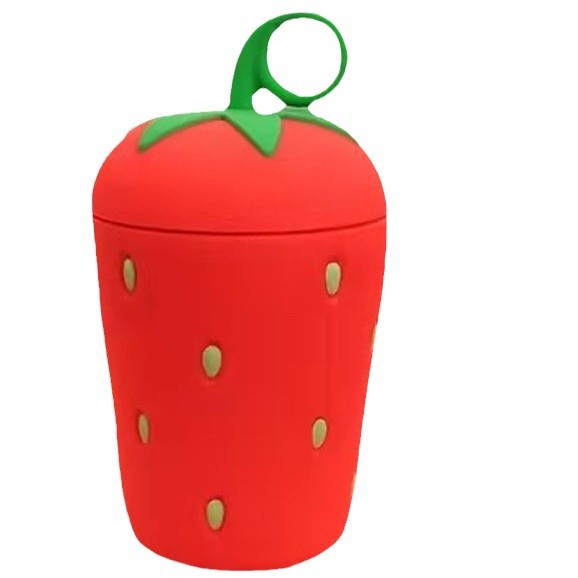Yafiqi Creative Korean version strawberry double-layer insulated glass water cup, student juice cup with handle, gift advertising cup Item Picture