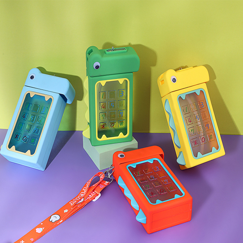 Cross-border e-commerce Yafiqi high appearance level children's creative dinosaur straw plastic water cup Portable shoulder strap water bottle Specification drawing
