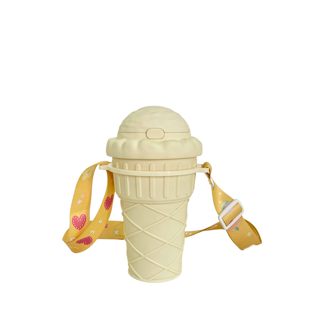 Cross-border e-commerce, high appearance level, creative ice cream, plastic water cup, spout, straw cup, portable crossbody strap water bottle Application Scenario