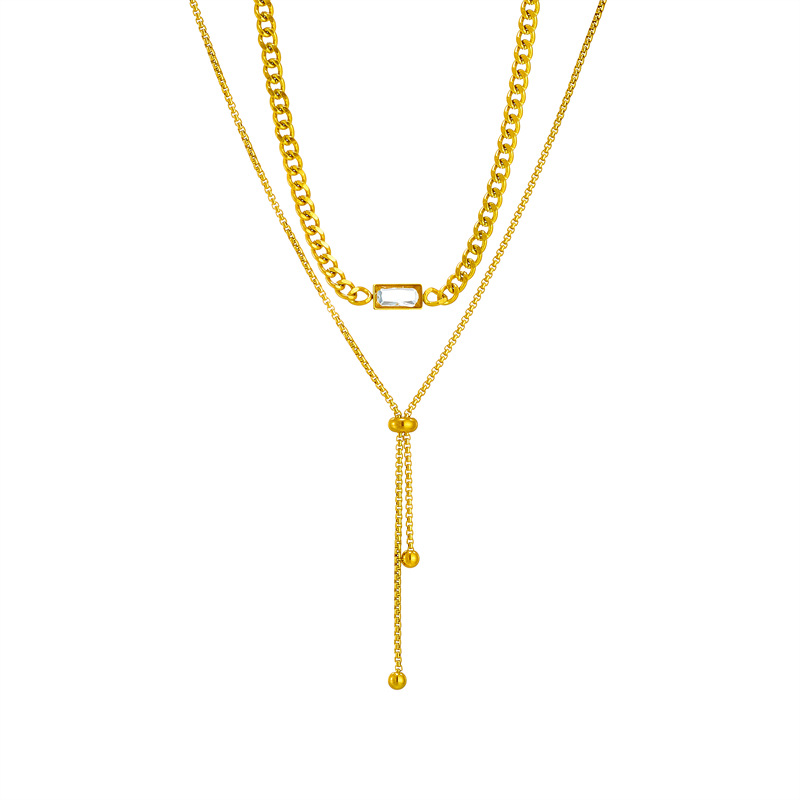A high-end and simple double-layer titanium steel jewelry necklace with an irregular pull-out chain in a Korean style that is both fashionable and cold Item Picture