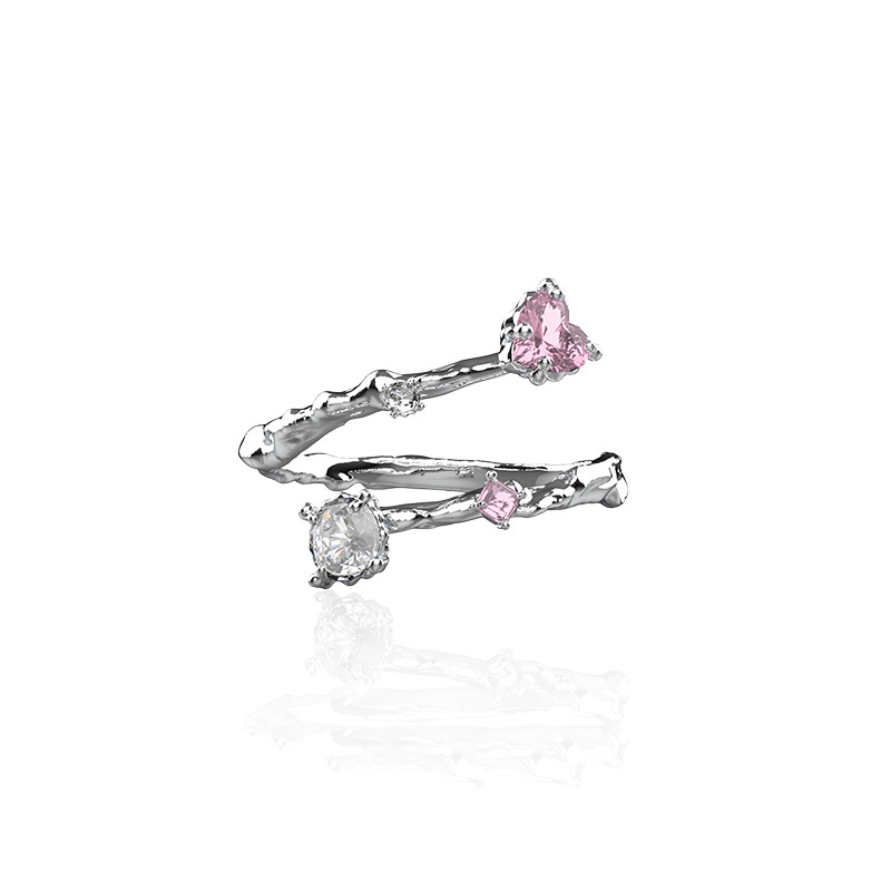 A light and luxurious, heart-shaped pink zircon layered open ring for women, a niche design with a cold style and an ins high-end feel Item Picture