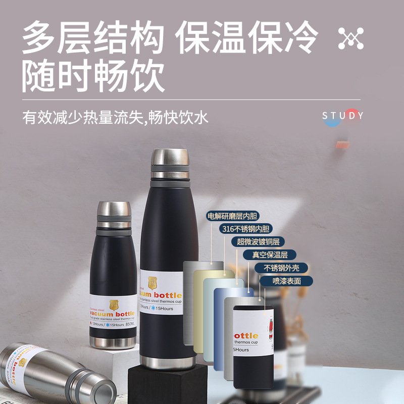 New cross-border 316 stainless steel vacuum cola bottle, outdoor sports portable and simple hand-held all-steel kettle, insulated cup details Picture