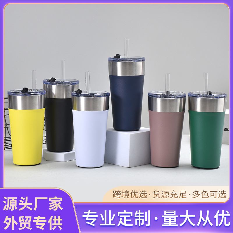 The new second-generation cross-border beer mug, stainless steel car cup, with a built-in bottle opener, straw, beer mug and insulated cup at the bottom full figure