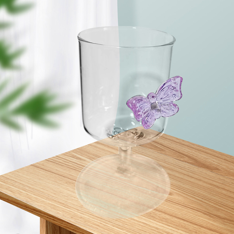 High borosilicate glass high-footed cartoon single-layer universal single-glass champagne glass for women, high appearance level, ins style ladies' wine glass Item Picture
