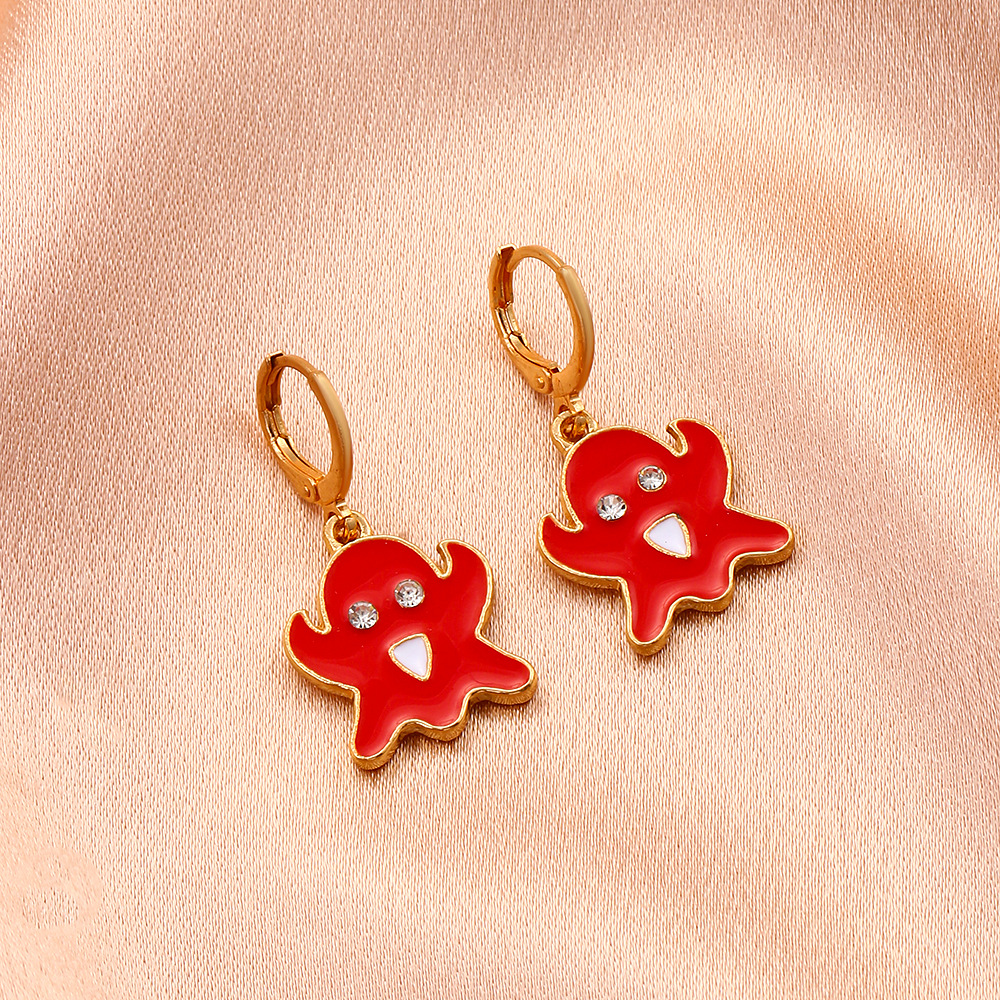 European and American cross-border oil-dripping colored ghost earrings, exaggerated and funny alloy cartoon ghost face earrings, Halloween gifts Application Scenario