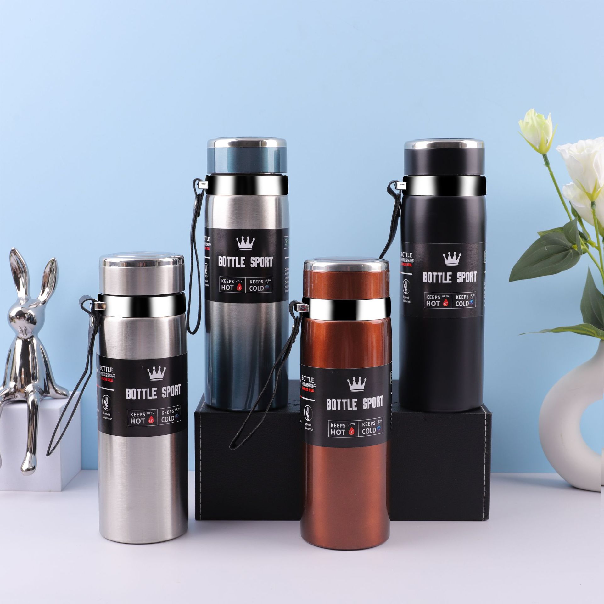 Cross-border 316 stainless steel insulated cup, large-capacity outdoor portable sports water bottle with handle rope, business gift cup details Picture