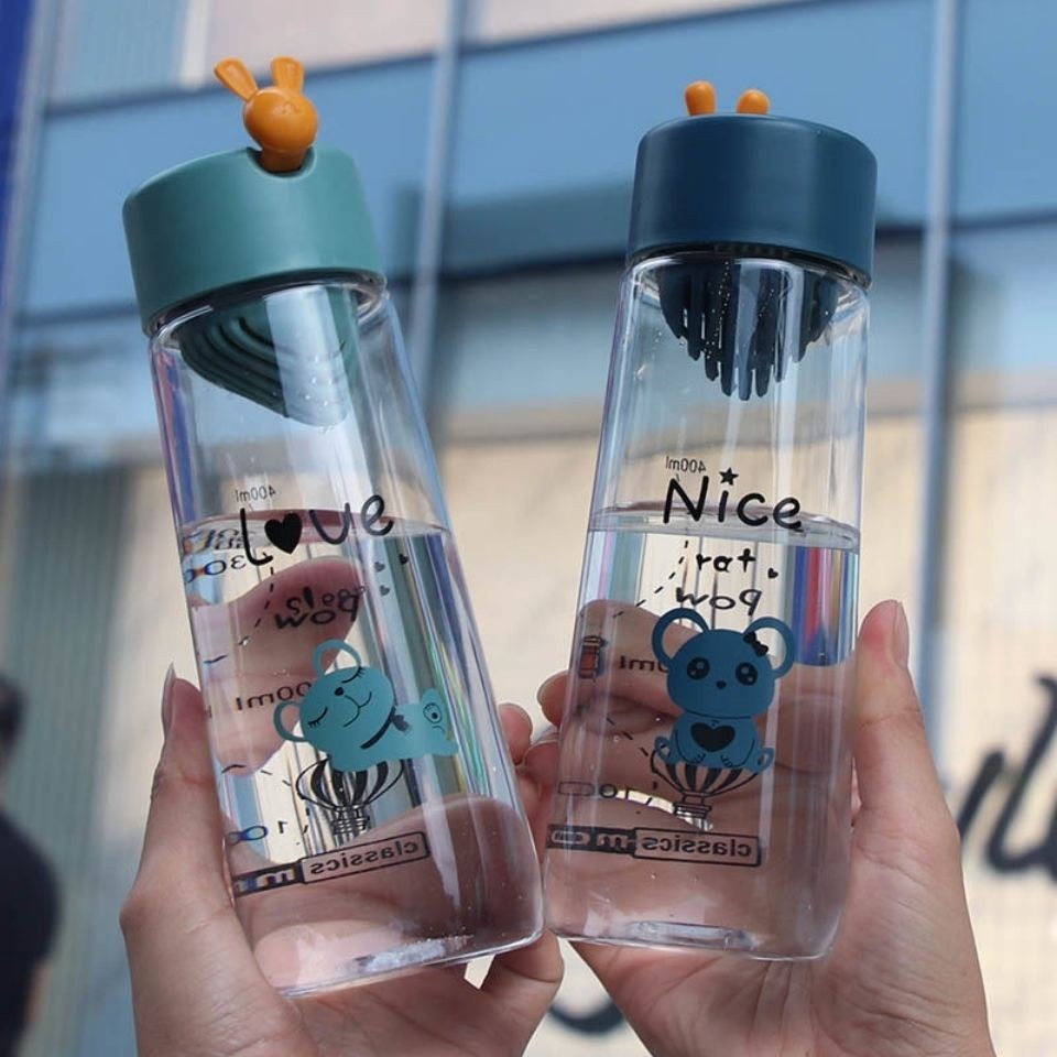 Super cute thickened plastic water cup, heat-resistant tea cup, mini and adorable student cup with filter screen tea strainer, can hold a bag pot full figure