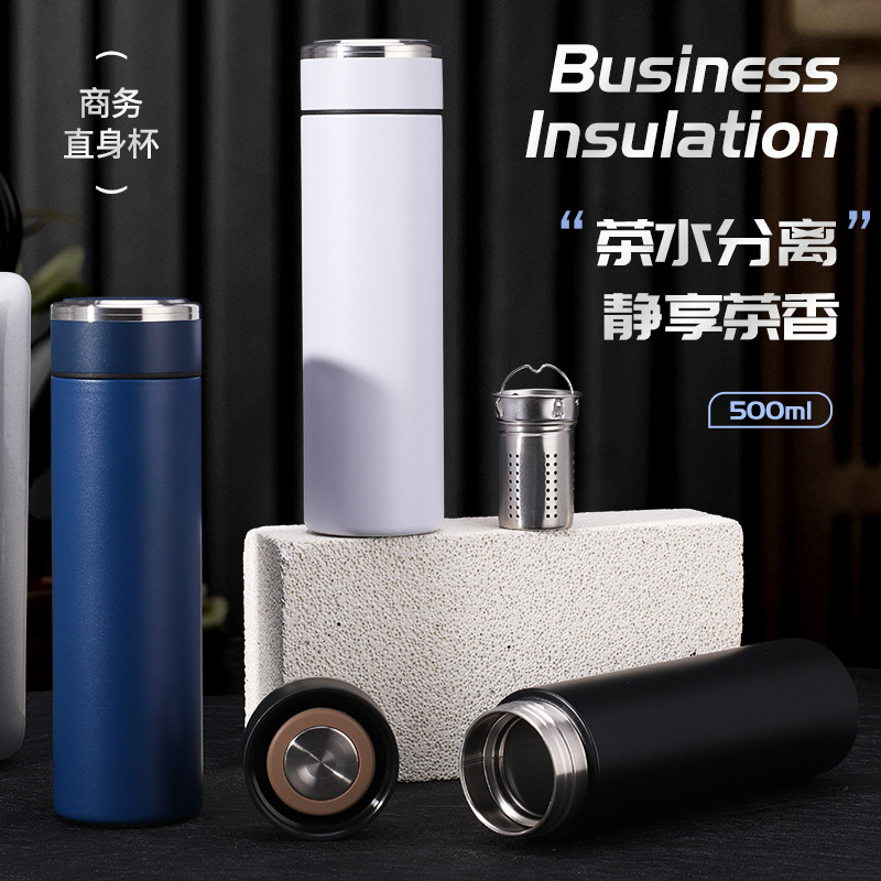 Customized straight cup 500ml vacuum large capacity 316 gift tea cup, business men's office tea water separator cup details Picture