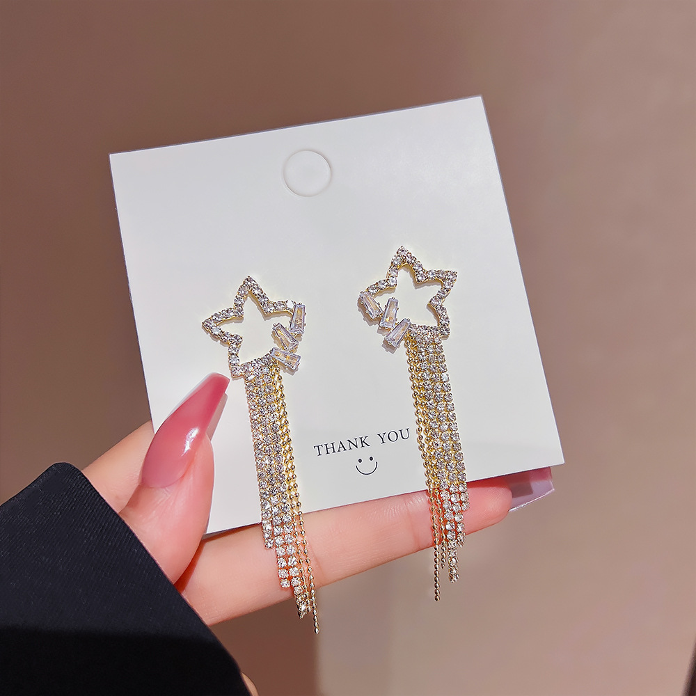 New Korean version long star earrings, silver needle high-end earrings, women's fashionable and exquisite stud earrings, niche design accessories Application Scenario