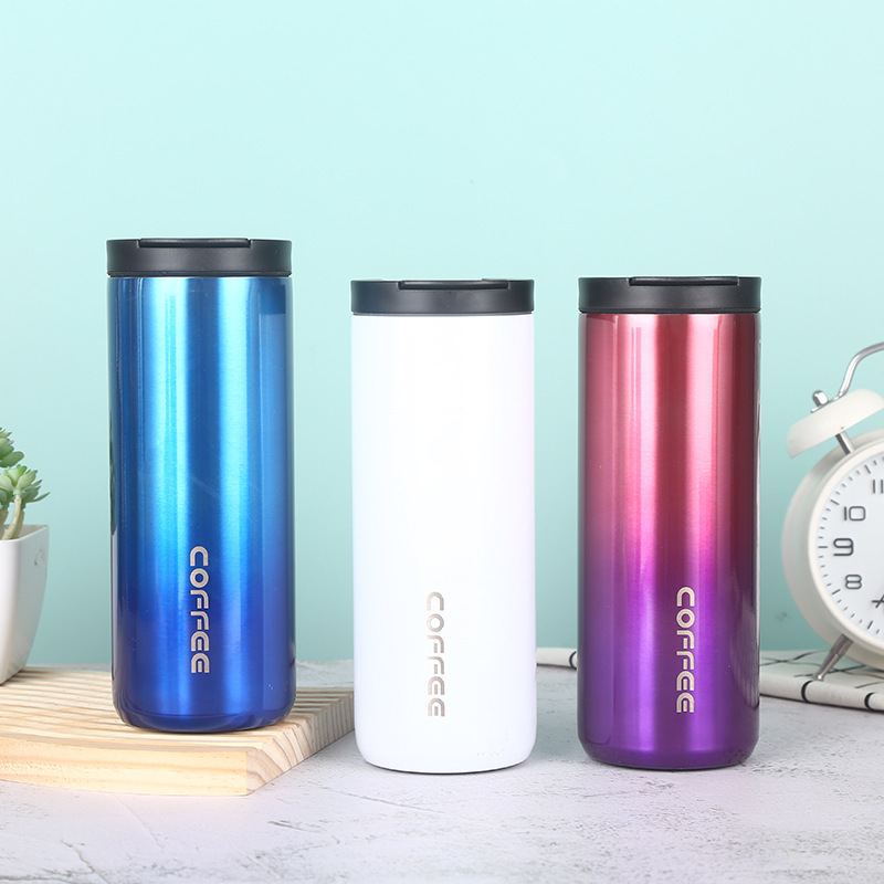 Cross-border best-selling stainless steel gradient color cross-border insulated cup, portable and fashionable office coffee cup, vacuum double-layer details Picture