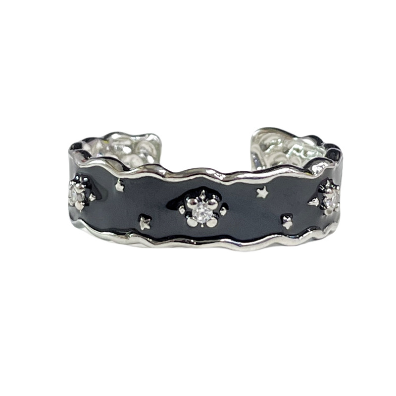 Cold style, niche texture, dark glazed open ring for women, high-end punk, star-shaped, versatile couple rings Item Picture