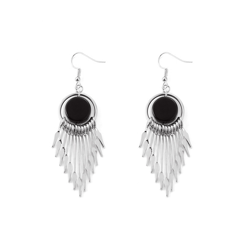 Korean-style fringed geometric earrings, stylish and trendy long round earrings, elegant and retro Japanese and Korean goddess earrings Item Picture