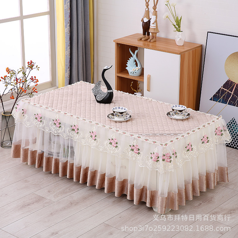 Coffee table tablecloth cover, TV cabinet cover fabric, dining table tablecloth, rectangular living room table mat, Nordic coffee table fabric, lace gauze details Picture