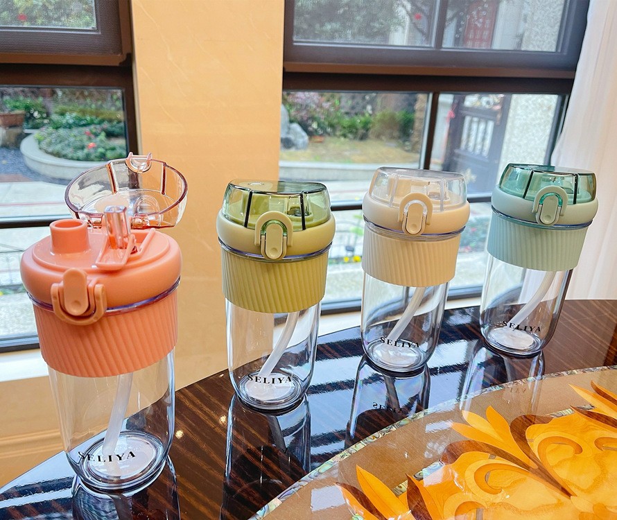New minimalist straw water cup for female students, portable and small with scale, heat-resistant and shockproof, double-drinking cup details Picture