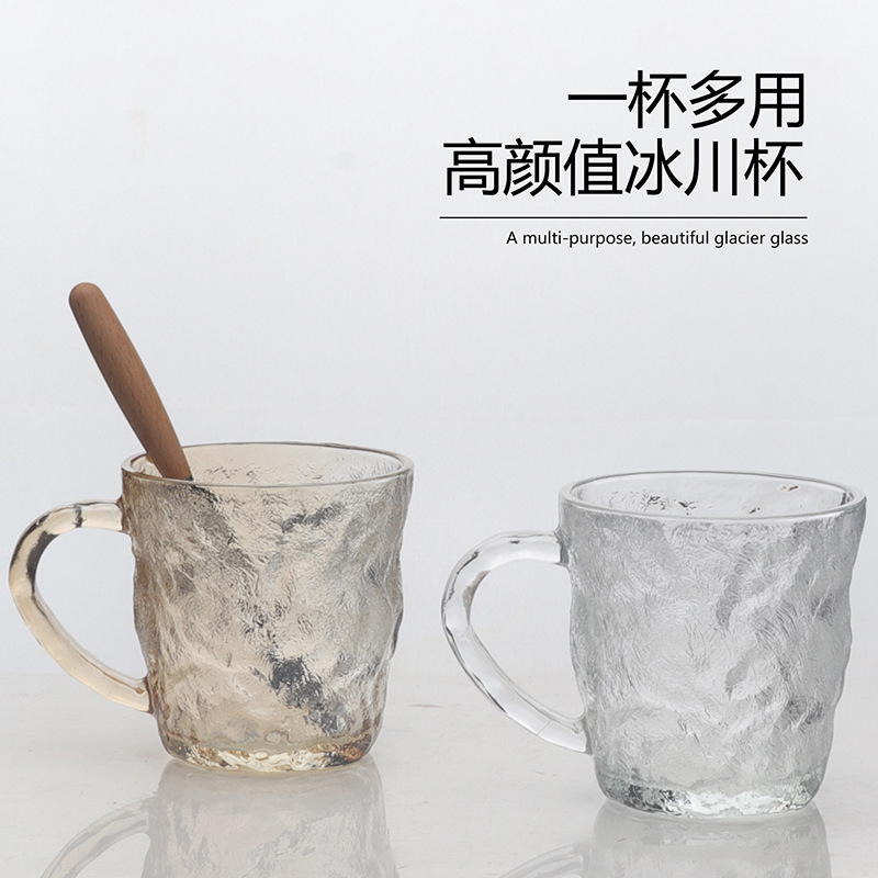 Wholesale of household glacier cups with handles, glass water cups, commercial frosted juice cups, beer mugs, and hammered whisky glasses Application Scenario