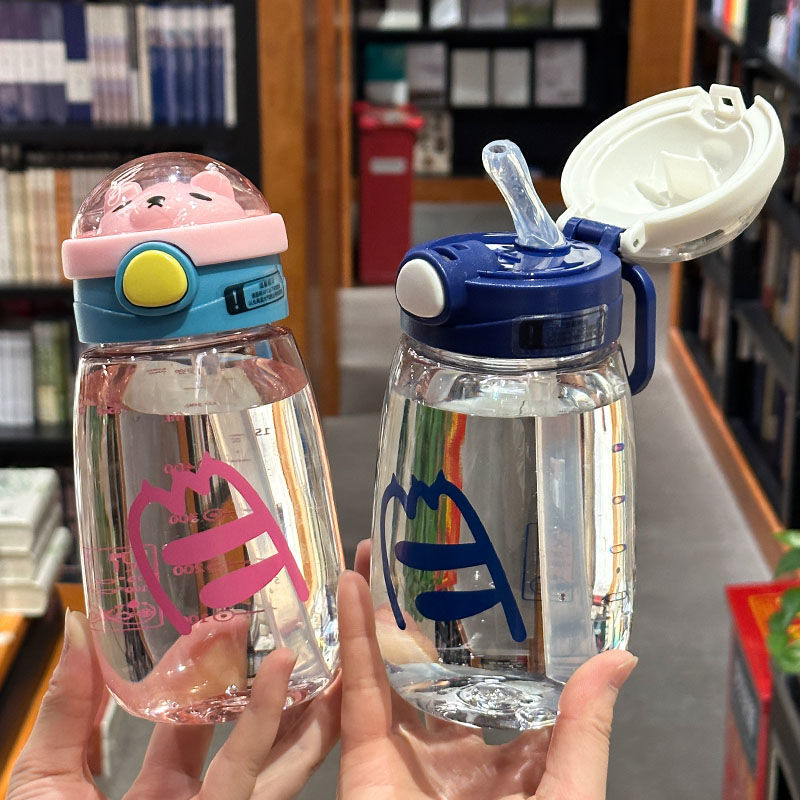 Summer Korean version cute children's water cup, popular cartoon kindergarten straw cup, simple and portable anti-drop water bottle for students details Picture