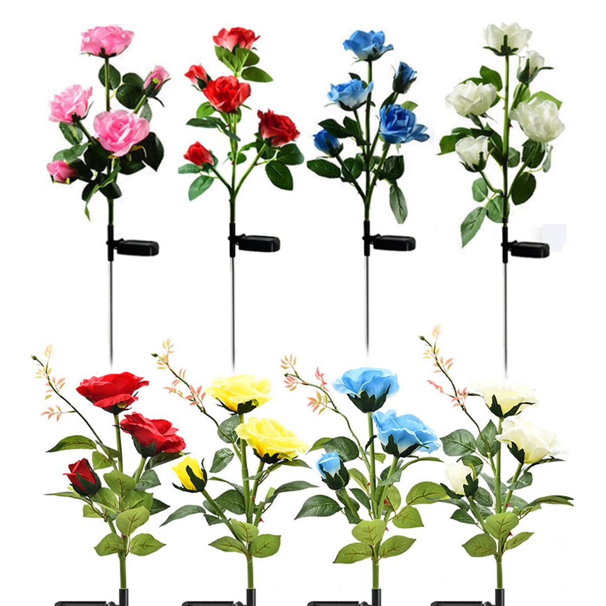 Solar-powered rose lamp LED garden decoration simulation outdoor waterproof courtyard park villa ground plug lawn lamp Item Picture