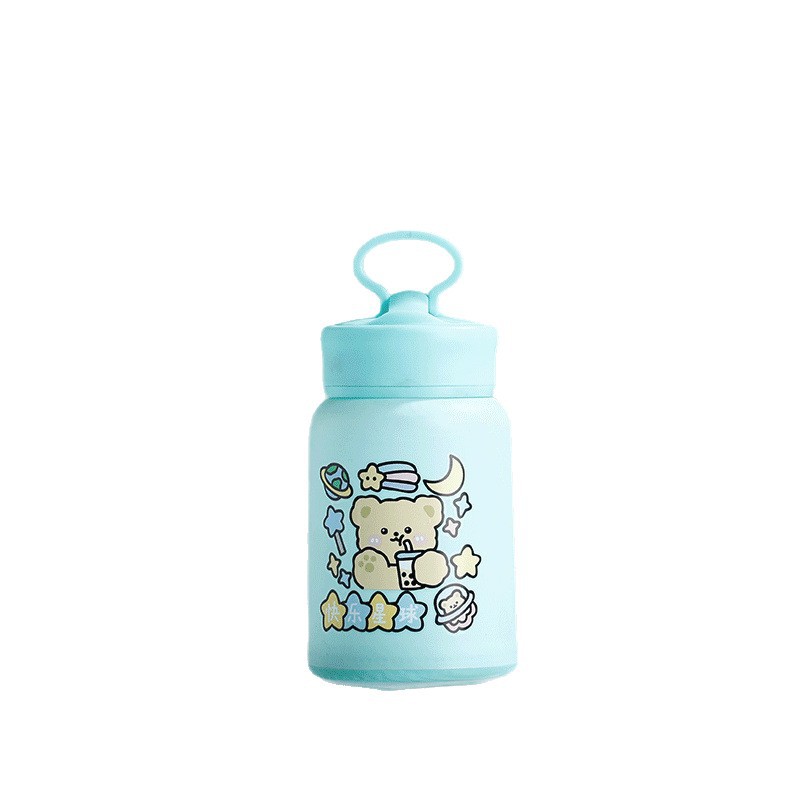 Large-capacity mobile phone stand with handle, student cute cartoon glass water cup, portable travel cup, glass cup Item Picture