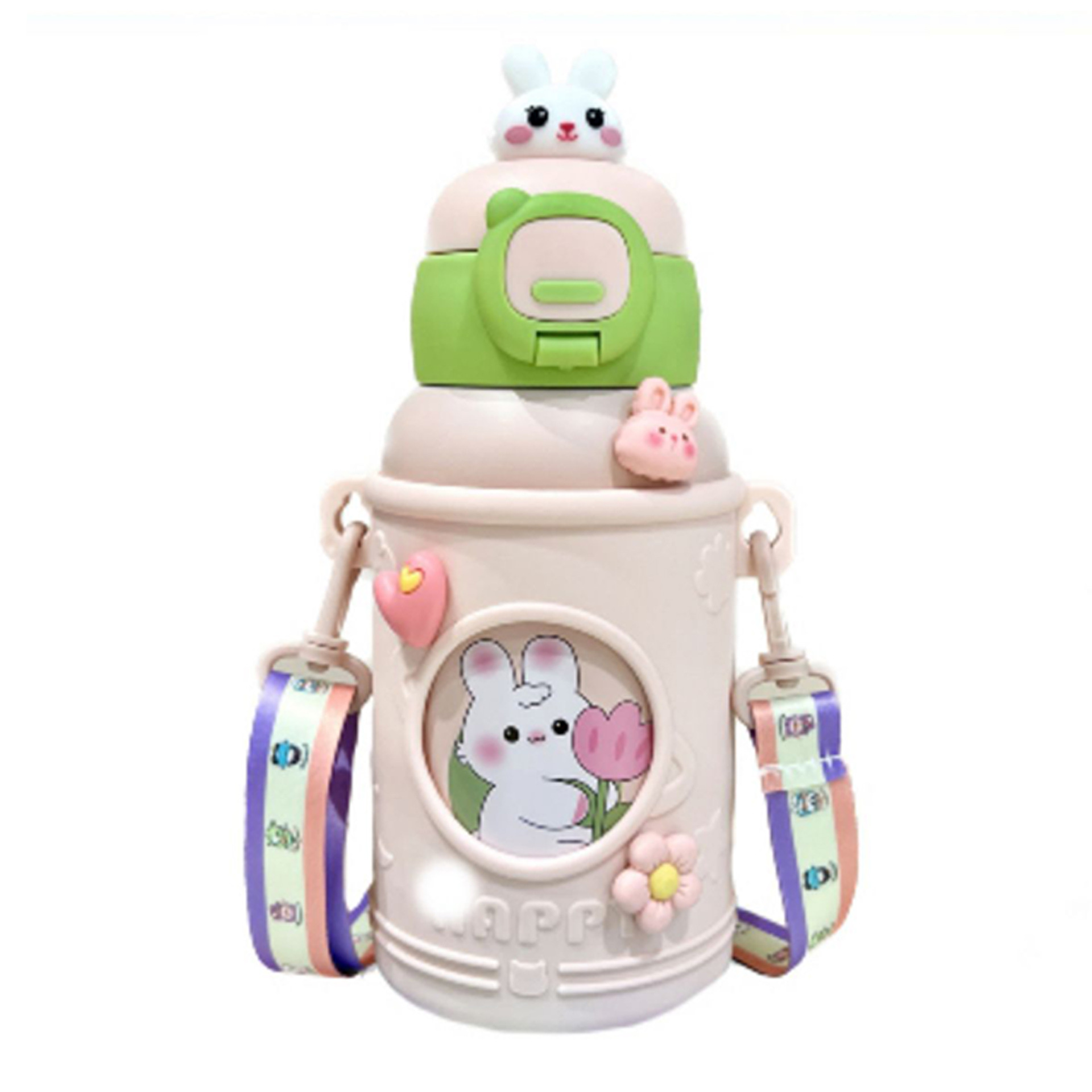 New children's water cup, stainless steel portable slanted straw cup, cute girls, large-capacity insulated cup for kindergartens Item Picture