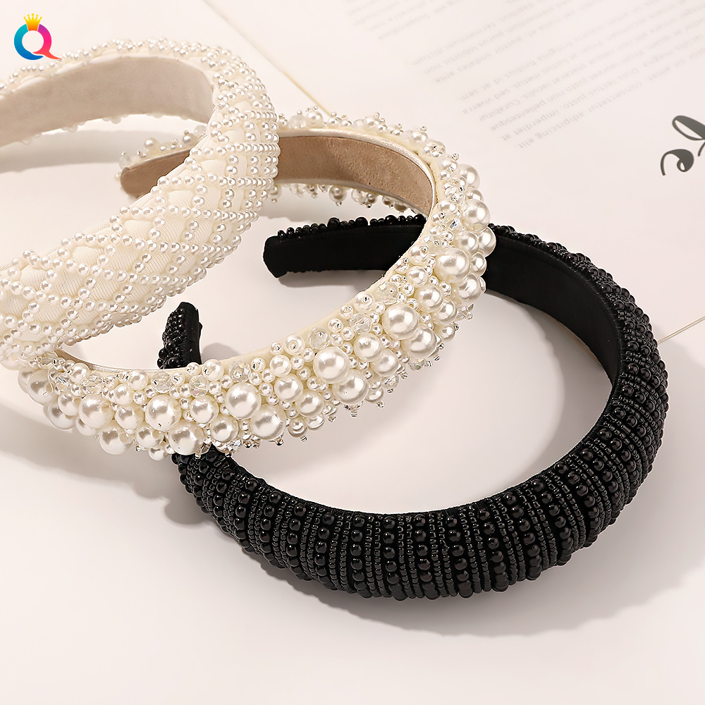 Qiyue Pearl headband, a retro socialite headband, handcrafted beaded, fashionable and versatile for women, a hair tie and accessory for going out details Picture
