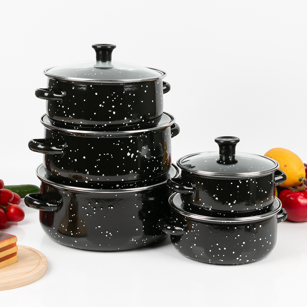 Induction cooker soup pot, enamel soup pot, five-layer double-ear soup pot with star dots, outdoor picnic pot with mottled dots stew pot details Picture