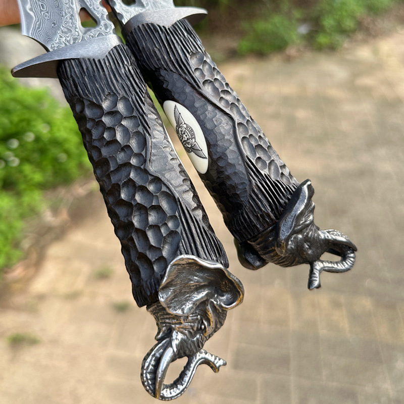 Hand-forged VG10 Damascus steel knife, portable outdoor straight knife, high-hardness camping knife, fruit pickling meat Specification drawing
