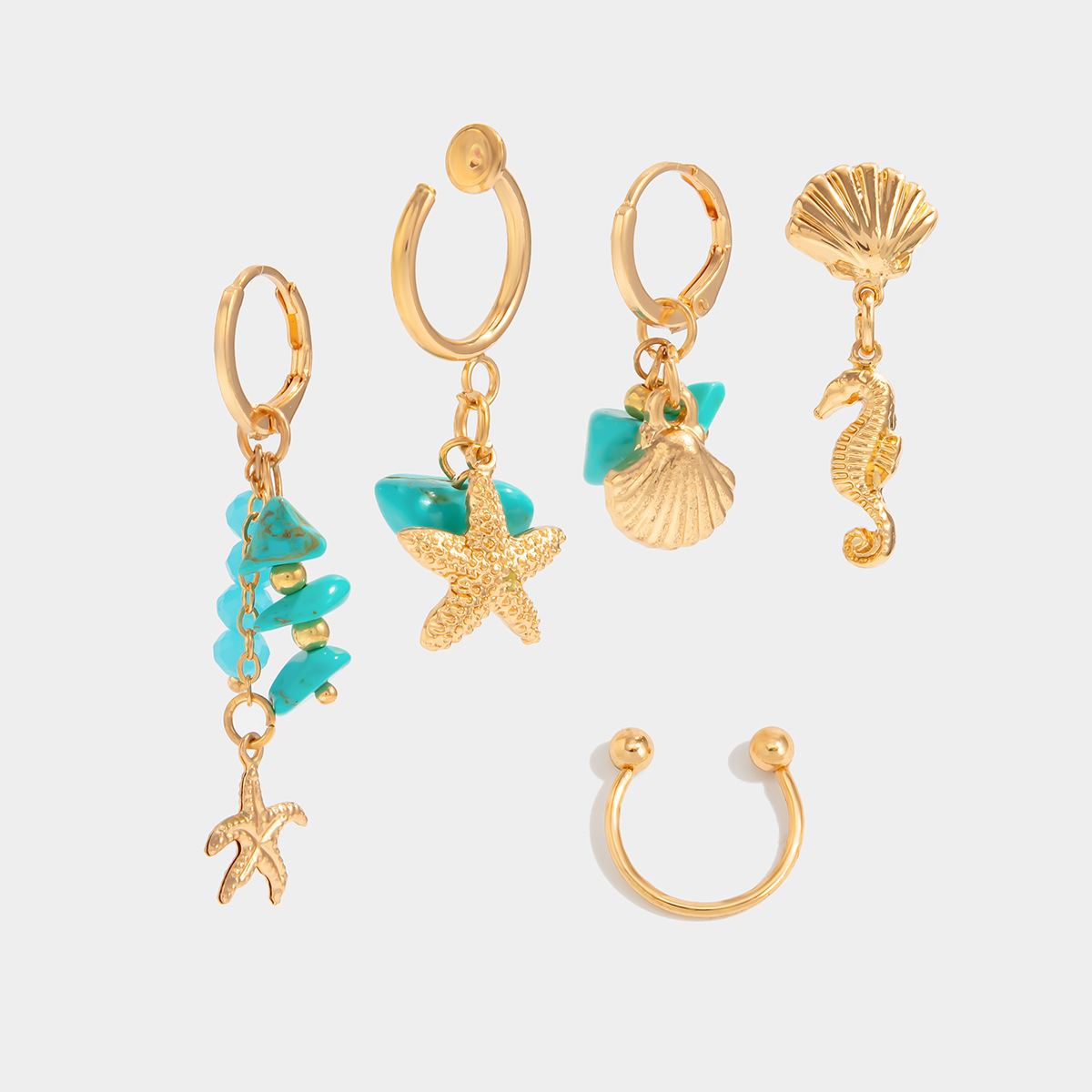 Cross-border ins ocean vacation style starfish scallop pendant earring Sweet seahorse earring accessory European and American earrings Specification drawing